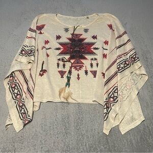 BENISTI Aztec batwing top with feather detail size M/L